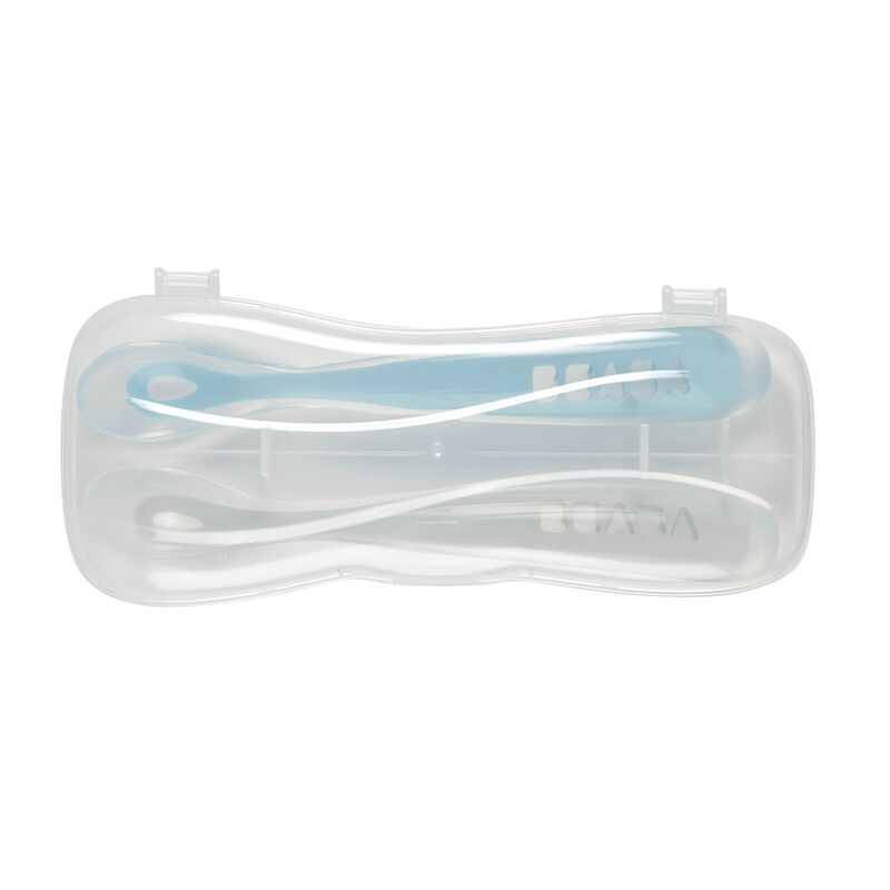 BEABA Lot de 2 cuillères 1er âge silicone avec boite de transport