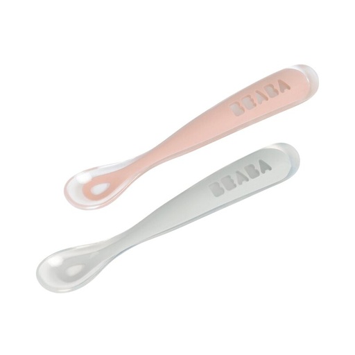 BEABA Lot de 2 cuillères 1er âge silicone avec boite de transport