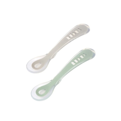 [913554] BEABA Lot de 2 cuillères 2ème âge silicone avec boite de transport